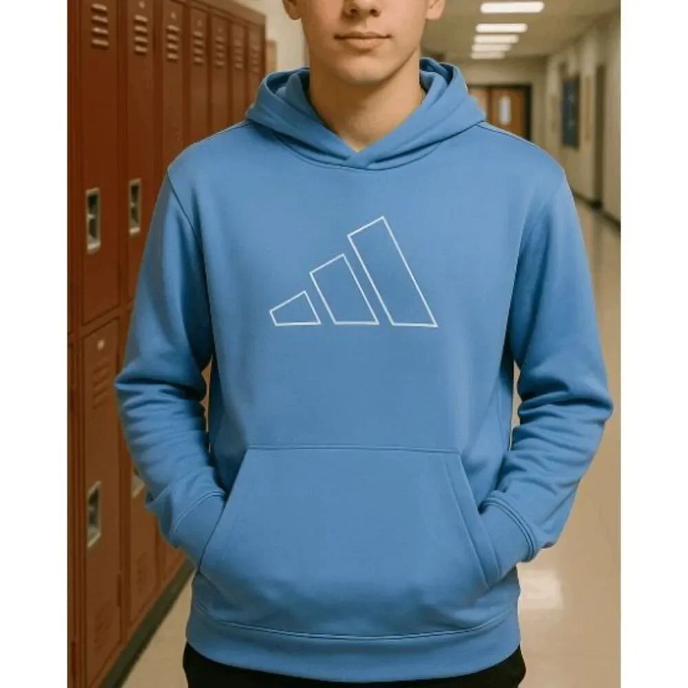 Adidas Youth Blue Pullover Hoodie Athletic Fit with Kangaroo Pocket XL (18-20)